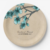Aqua  Cherry Blossom Paper Borden Papieren Bordje (Voorkant)