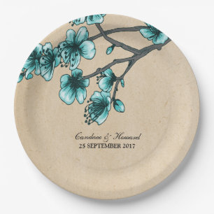 Aqua Cherry Blossom Paper Borden Papieren Bordje