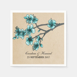 Aqua  Cherry Blossom Paper Napkins Servet