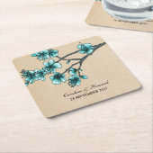 Aqua  Cherry Blossom Paper Onderzetters (Schuin)