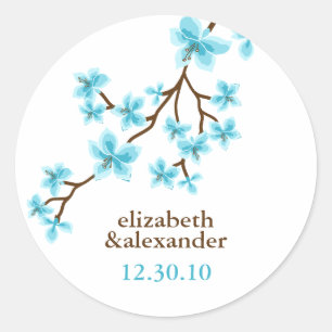 Aqua Cherry Blossom Ronde Sticker