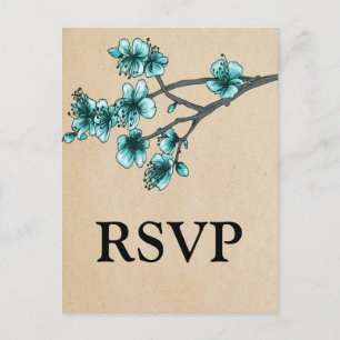 Aqua Cherry Blossom RSVP Briefkaart