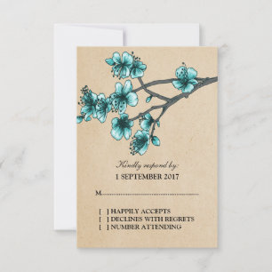 Aqua Cherry Blossom RSVP-kaart RSVP Kaartje