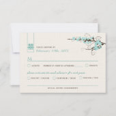 Aqua Cherry Blossom Sakura Swirls Asian Wedding RSVP Kaartje (Voorkant)