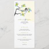 Aqua Cherry Blossom Sakura Tortelduifjes Wedding Menu (Voorkant)