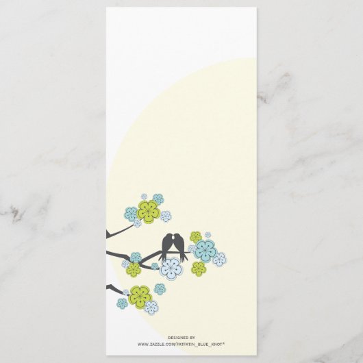 Aqua Cherry Blossom Sakura Tortelduifjes Wedding Menu (Achterkant)