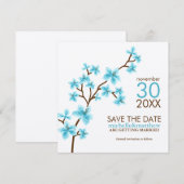 Aqua Cherry Blossom Save the Date (Voorkant / Achterkant)