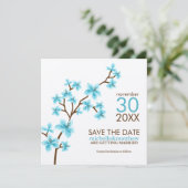 Aqua Cherry Blossom Save the Date (Staand voorkant)