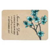 Aqua  Cherry Blossom Save the Date Magneet (Horizontaal)
