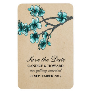 Aqua  Cherry Blossom Save the Date Magneet