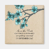 Aqua  Cherry Blossom Save the Date Magnet (Voorkant)