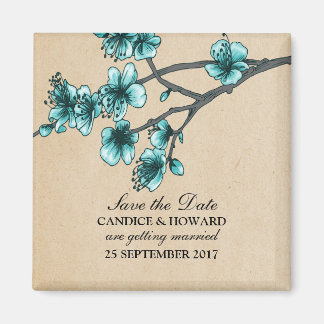Aqua  Cherry Blossom Save the Date Magnet