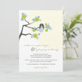 Aqua Cherry Blossom Tortelduifjes Wedding Invite Kaart (Staand voorkant)