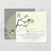 Aqua Cherry Blossom Tortelduifjes Wedding Invite Kaart (Voorkant / Achterkant)