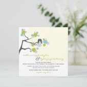Aqua Cherry Blossom Tortelduifjes Wedding Invite Kaart (Staand voorkant)