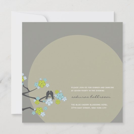 Aqua Cherry Blossom Tortelduifjes Wedding Invite Kaart (Achterkant)