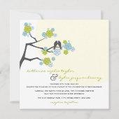 Aqua Cherry Blossom Tortelduifjes Wedding Invite Kaart (Voorkant)