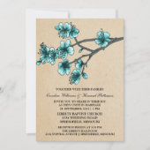 Aqua Cherry Blossom Wedding Invite Kaart (Voorkant)