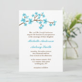 Aqua Cherry Blossom Wedding Kaart (Staand voorkant)