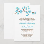 Aqua Cherry Blossom Wedding Kaart (Voorkant / Achterkant)