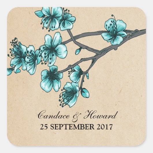 Aqua  Cherry Blossom Wedding Stickers (Voorkant)