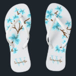 Aqua Cherry Blossoms Monogrammed Teenslippers<br><div class="desc">Mooie en zoete kersenbloesem of sakura bloemen ontwerp perfect voor de lente,  zomer,  evenals voor bruid,  bruidsmeisjes,  moeder van de bruid,  moeder van de bruidegom,  bruidsmeisje,  geschenken van de bloem meisje,  en meer!</div>