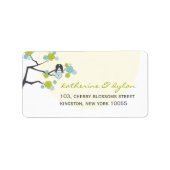 Aqua Cherry Blossoms Tortelduifjes Adresetiketten Etiket (Voorkant)