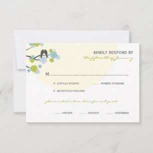 Aqua Cherry Blossoms Tortelduifjes Bruiloft RSVP K Kaartje