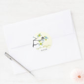 Aqua Cherry Blossoms Tortelduifjes Bruiloft Sticke Ronde Sticker (Envelop)