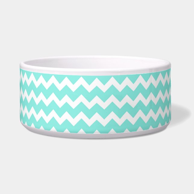 Aqua Chevron Aangepaste naam Dog Bowl Voerbakje (Voorkant)