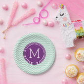 Aqua Chevron Aangepersonaliseerd monogram Papieren Bordje (Feest)