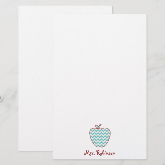 Aqua Chevron Apple-leraar Briefpapier (Voorkant / Achterkant)