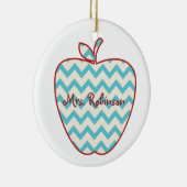 Aqua Chevron Apple-leraar Keramisch Ornament (Rechts)