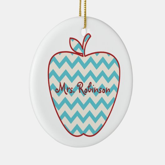 Aqua Chevron Apple-leraar Keramisch Ornament (Rechts)