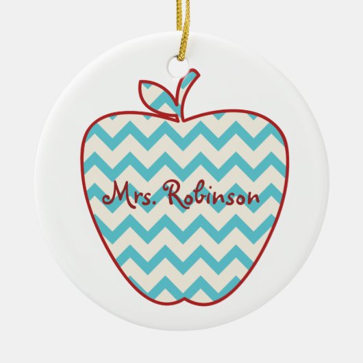 Aqua Chevron Apple-leraar Keramisch Ornament (Voorkant)