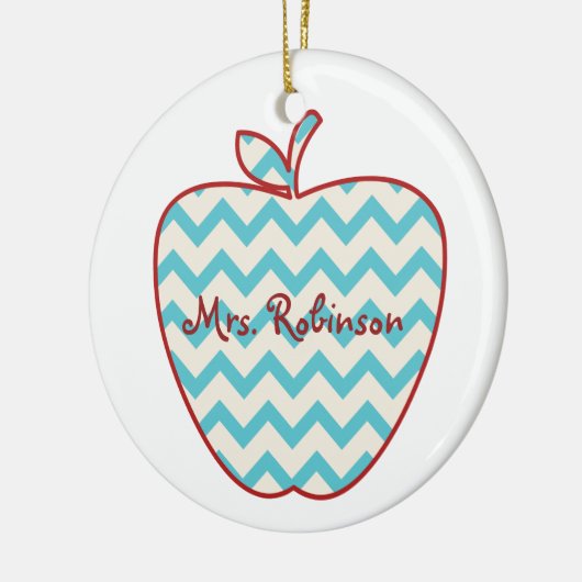 Aqua Chevron Apple-leraar Keramisch Ornament (Links)