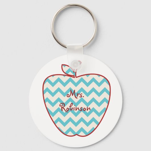 Aqua Chevron Apple-leraar Sleutelhanger (Voorkant)