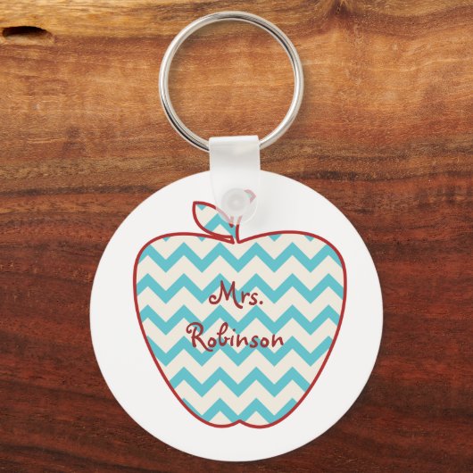 Aqua Chevron Apple-leraar Sleutelhanger (Voorkant)