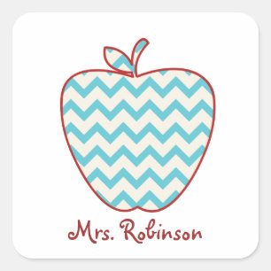 Aqua Chevron Apple-leraar Vierkante Sticker