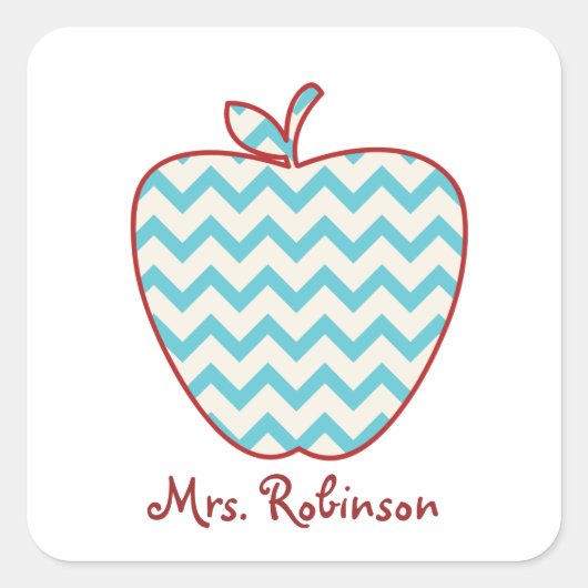 Aqua Chevron Apple-leraar Vierkante Sticker (Voorkant)