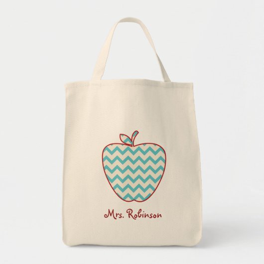 Aqua Chevron Apple Teacher Bag Tote Bag (Voorkant)