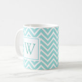 Aqua Chevron Design Initiaal Monogramme Koffiemok (Voorkant links)