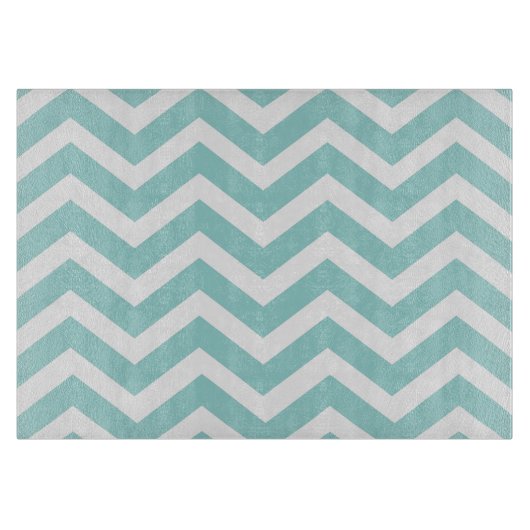 Aqua Chevron Glass Cutting Board Snijplank (Voorkant)