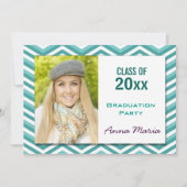 Aqua Chevron Graduation Party Fotouitnodiging Kaart (Voorkant)