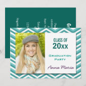 Aqua Chevron Graduation Party Fotouitnodiging Kaart (Voorkant / Achterkant)