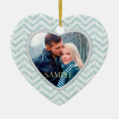 Aqua Chevron Icy Sparkle Sjabloon Keramisch Ornament (Voorkant)