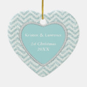 Aqua Chevron Icy Sparkle Sjabloon Keramisch Ornament (Achterkant)