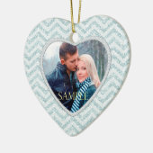 Aqua Chevron Icy Sparkle Sjabloon Keramisch Ornament (Links)