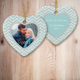 Aqua Chevron Icy Sparkle Sjabloon Keramisch Ornament