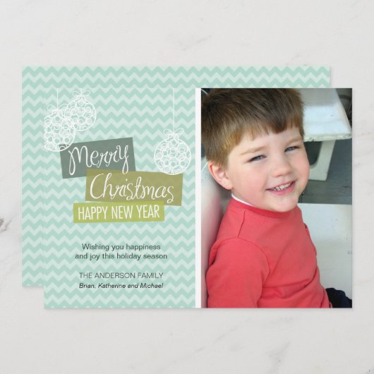 Aqua Chevron kerstkaart voor sierdoeleinden (Voorkant / Achterkant)